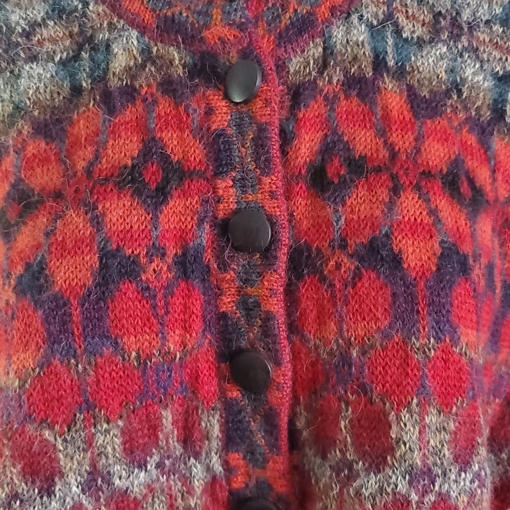Intiwara Alpaca Burgandy Red Tan Handmade Cardigan Sweater Womens XL - Picture 6 of 12